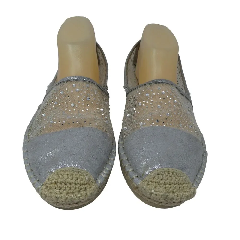 Yellow Box Lucita Silver Mesh Crystal Bling Espadrille Flats Shoes‎